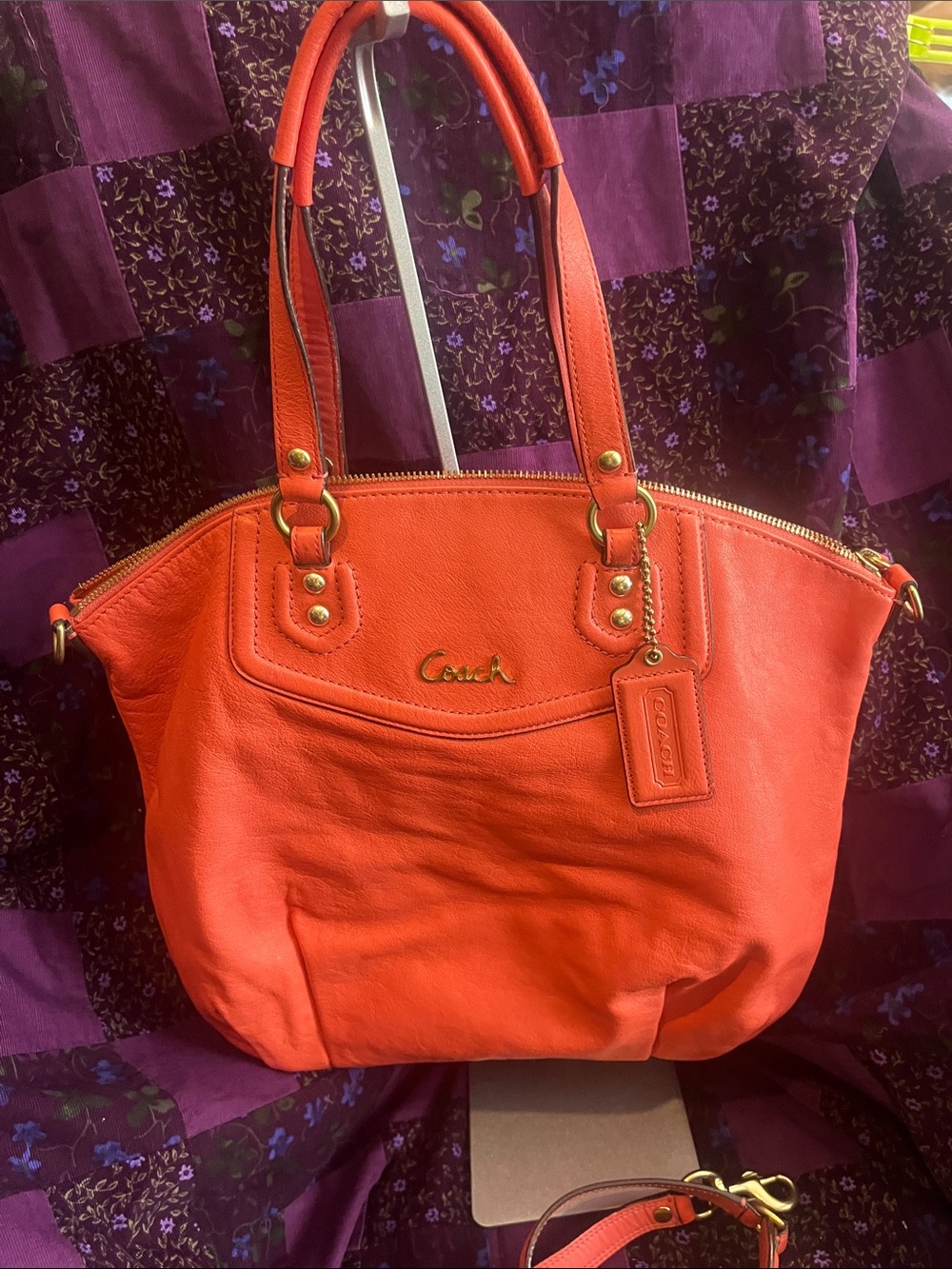 Coach Ashley N/S Leather Shoulder Tote in Coral